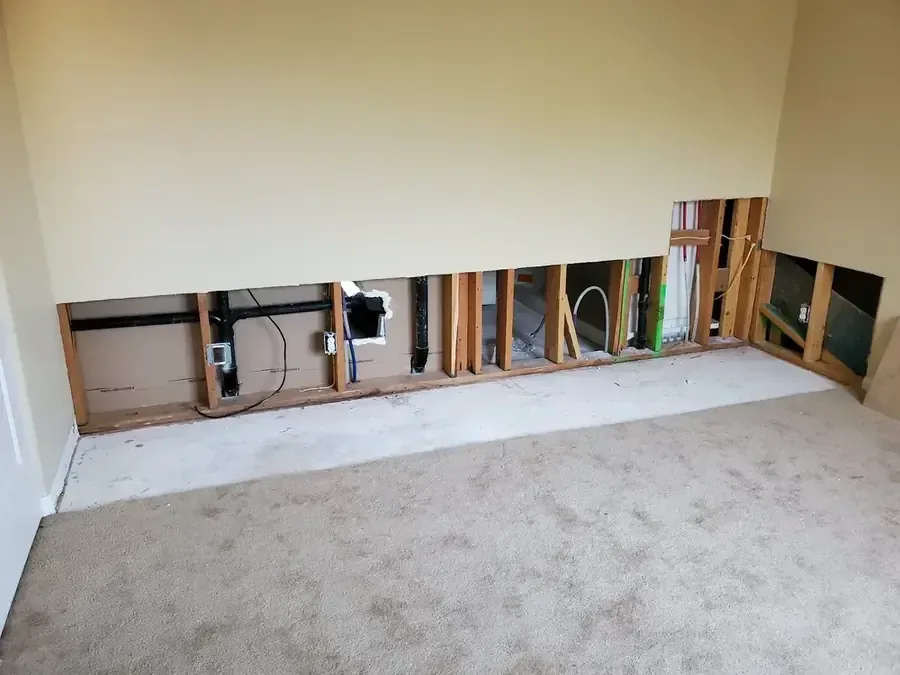 Flooring pulled up over a slab leak
