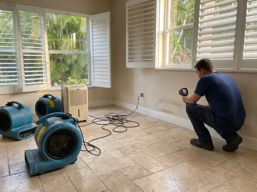 Thermal camera check beside air movers and a dehumidifier